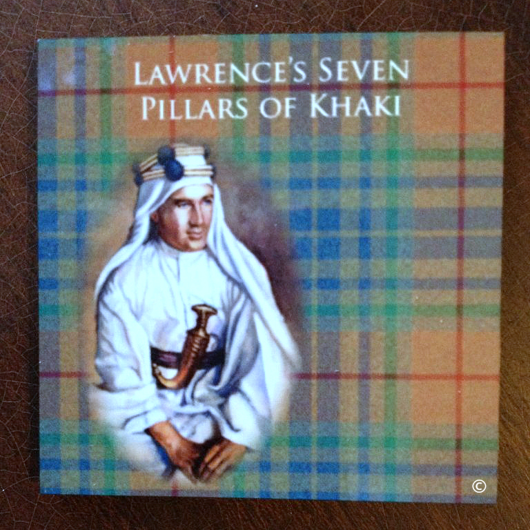 Commemorative Fridge Magnet - TE Lawrence/Shaw in Arab Dress with Tartan background